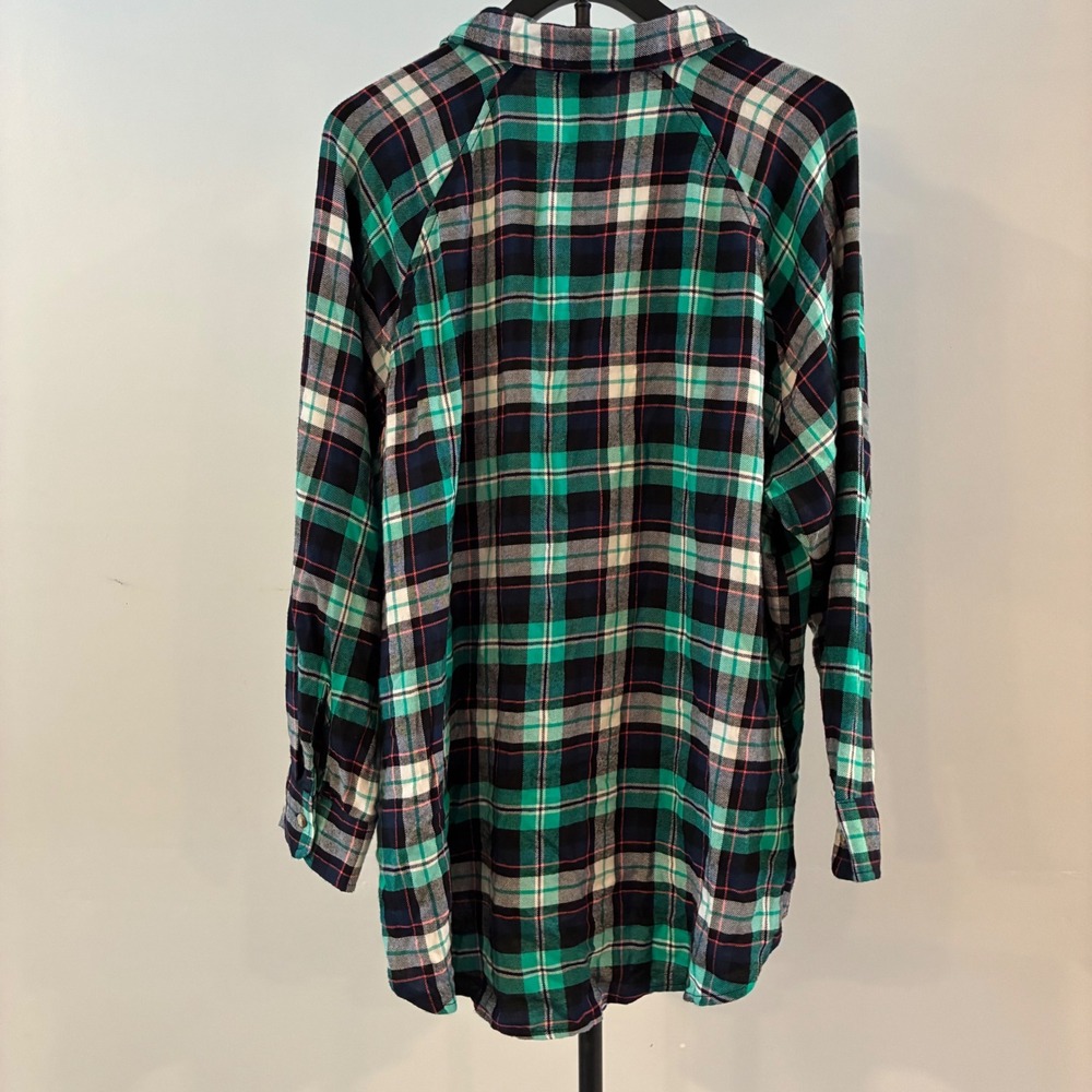 Terra & Sky Womens 2X Green Plaid Button Down Flannel Shirt Long Sleeve Viscose - Picture 4 of 8